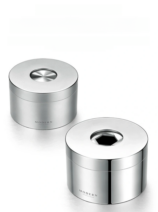 Modern Rotating Lid Stainless Steel Ashtray with Hand-Polished Finish - Chic Chambers