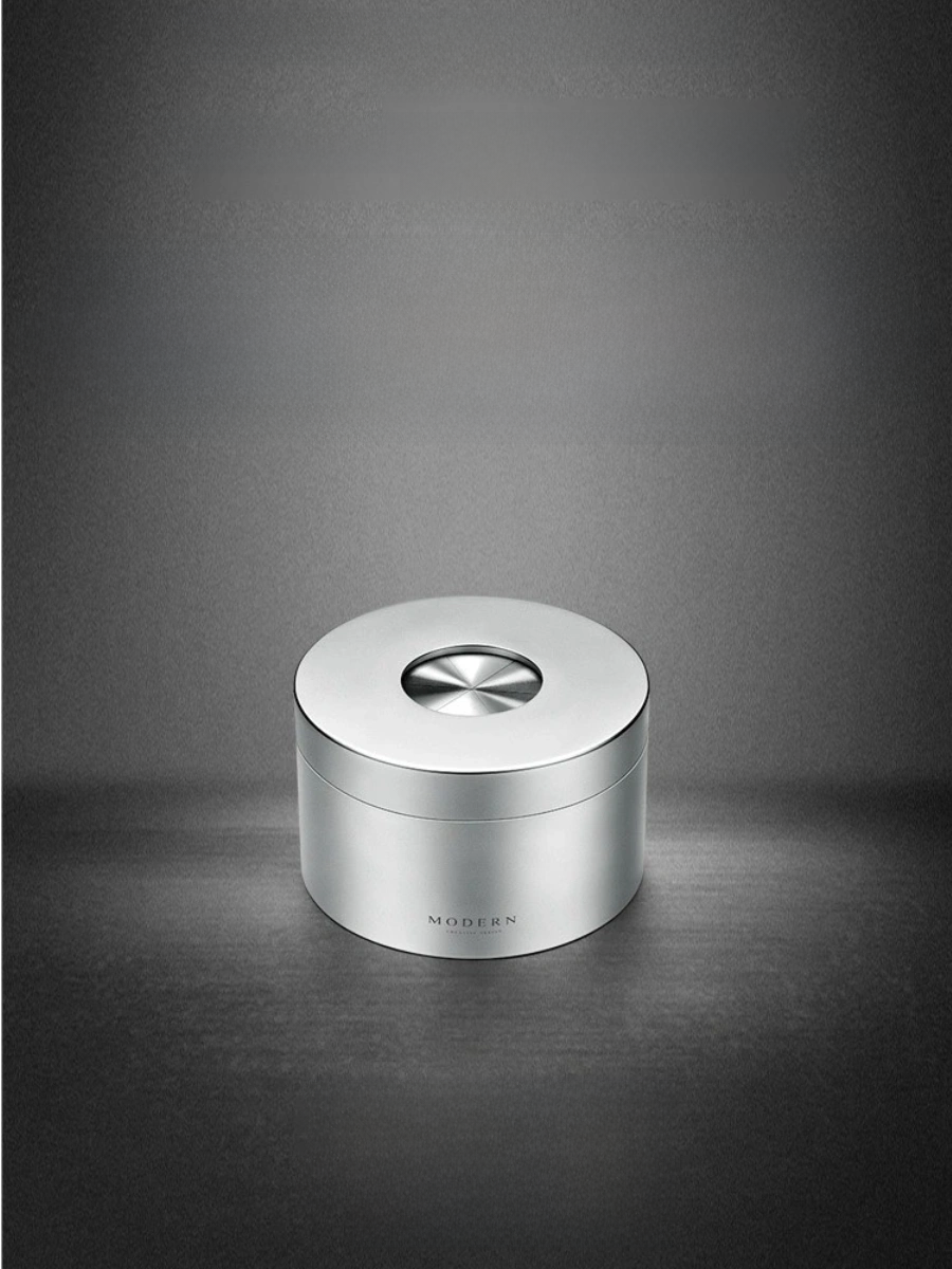 Modern Rotating Lid Stainless Steel Ashtray with Hand-Polished Finish - Chic Chambers