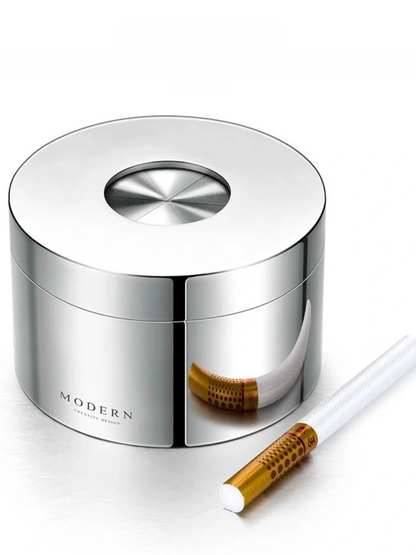 Modern Rotating Lid Stainless Steel Ashtray with Hand-Polished Finish - Chic Chambers