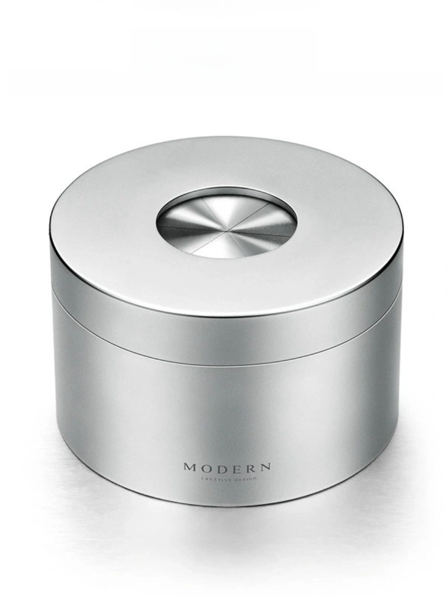Modern Rotating Lid Stainless Steel Ashtray with Hand-Polished Finish - Chic Chambers