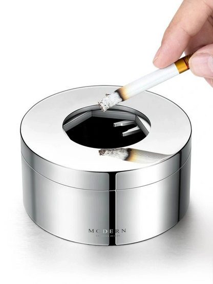 Modern Rotating Lid Stainless Steel Ashtray with Hand-Polished Finish - Chic Chambers