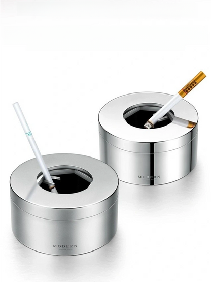 Modern Rotating Lid Stainless Steel Ashtray with Hand-Polished Finish - Chic Chambers