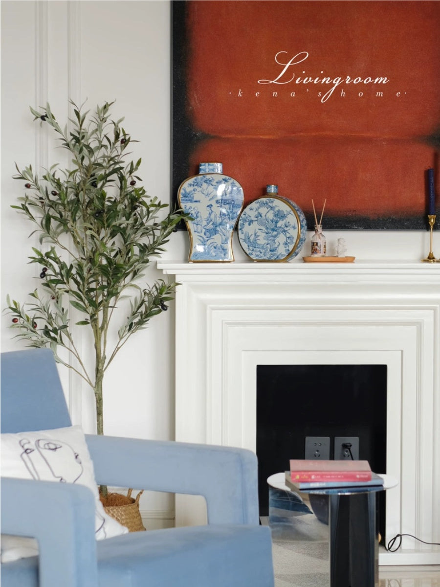 Artistic Blue and White Porcelain Vase Set with Gold Detailing - Chic Chambers