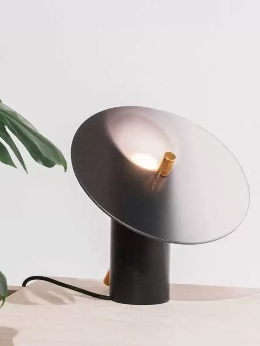 Modern Smoky Glass Table Lamp with Black Metal Base - Chic Chambers
