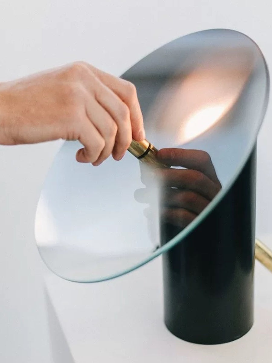 Modern Smoky Glass Table Lamp with Black Metal Base - Chic Chambers