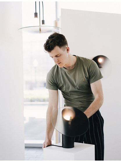 Modern Smoky Glass Table Lamp with Black Metal Base - Chic Chambers