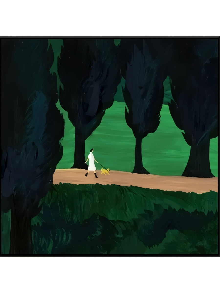 Into the Forest Dog Walking Canvas Art