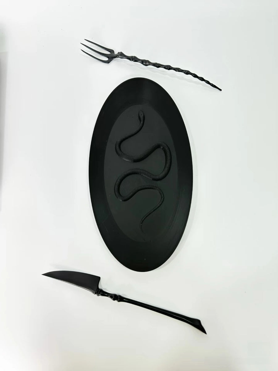 Matte Black Spine Inspired Flatware Set 316 Stainless Steel Knife Fork Spoon Gift Box - Chic Chambers