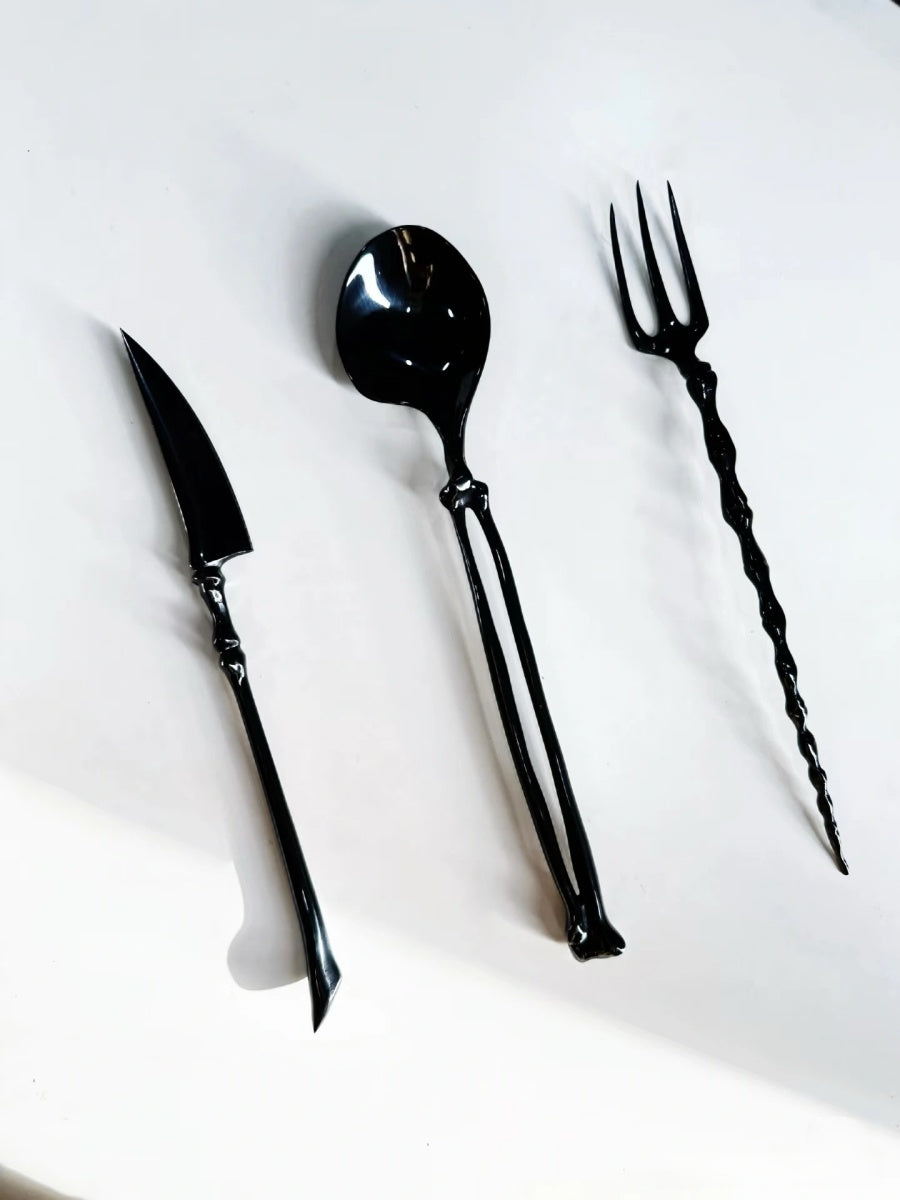 Matte Black Spine Inspired Flatware Set 316 Stainless Steel Knife Fork Spoon Gift Box - Chic Chambers