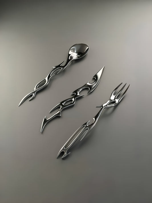 Silver Spine Inspired Flatware Set 3PCS Cyber Inspired Gift Set - Chic Chambers