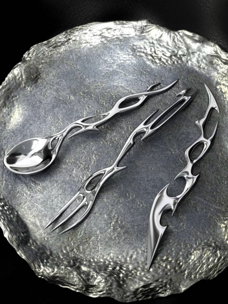 Silver Spine Inspired Flatware Set 3PCS Cyber Inspired Gift Set - Chic Chambers