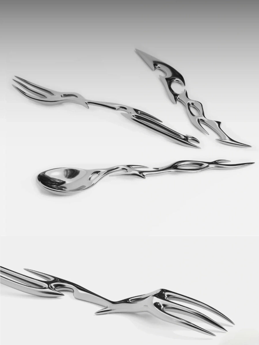 Silver Spine Inspired Flatware Set 3PCS Cyber Inspired Gift Set - Chic Chambers