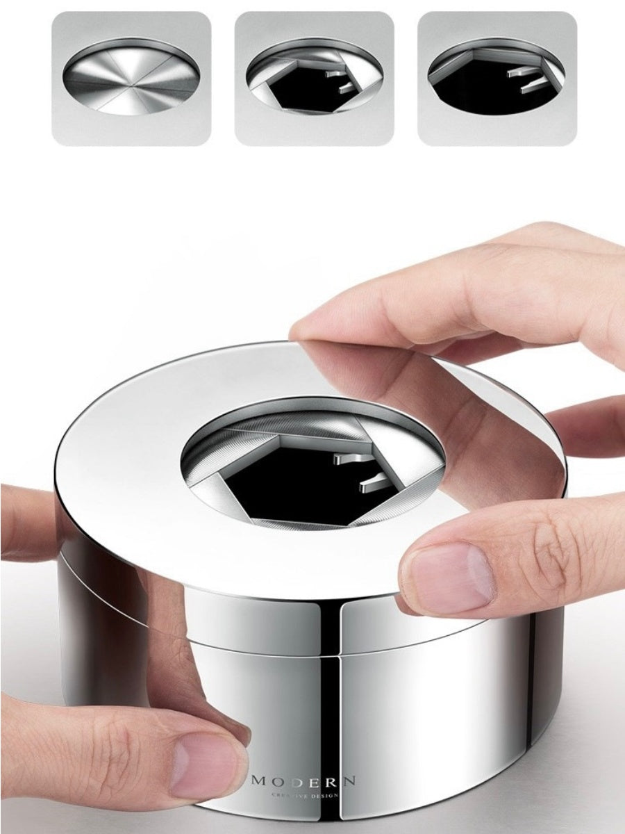 Modern Rotating Lid Stainless Steel Ashtray with Hand-Polished Finish - Chic Chambers