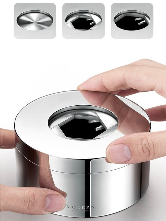 Modern Rotating Lid Stainless Steel Ashtray with Hand-Polished Finish - Chic Chambers