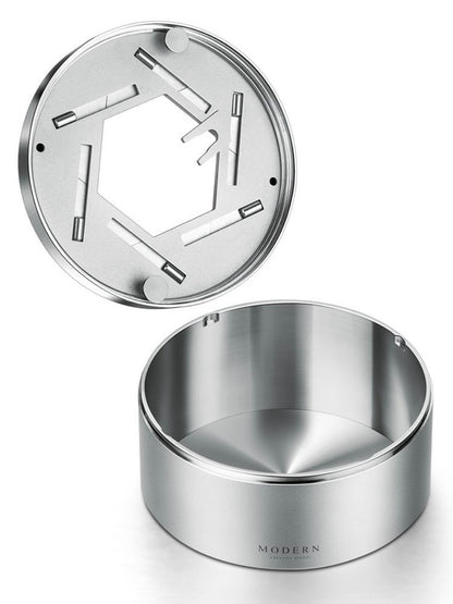 Modern Rotating Lid Stainless Steel Ashtray with Hand-Polished Finish - Chic Chambers