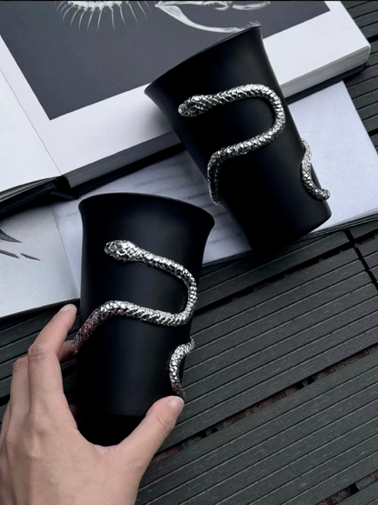 The Whispering Coil Black Glass Cup with Snake Detail– Single or Pair with Gift Box - Chic Chambers