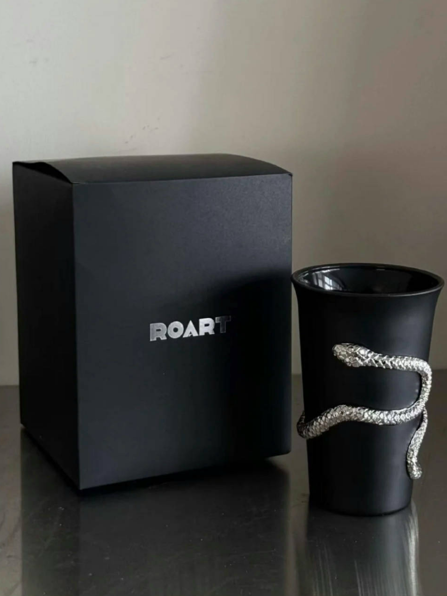 The Whispering Coil Black Glass Cup with Snake Detail– Single or Pair with Gift Box - Chic Chambers
