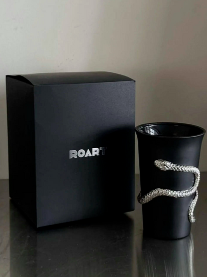 The Whispering Coil Black Glass Cup with Snake Detail– Single or Pair with Gift Box - Chic Chambers