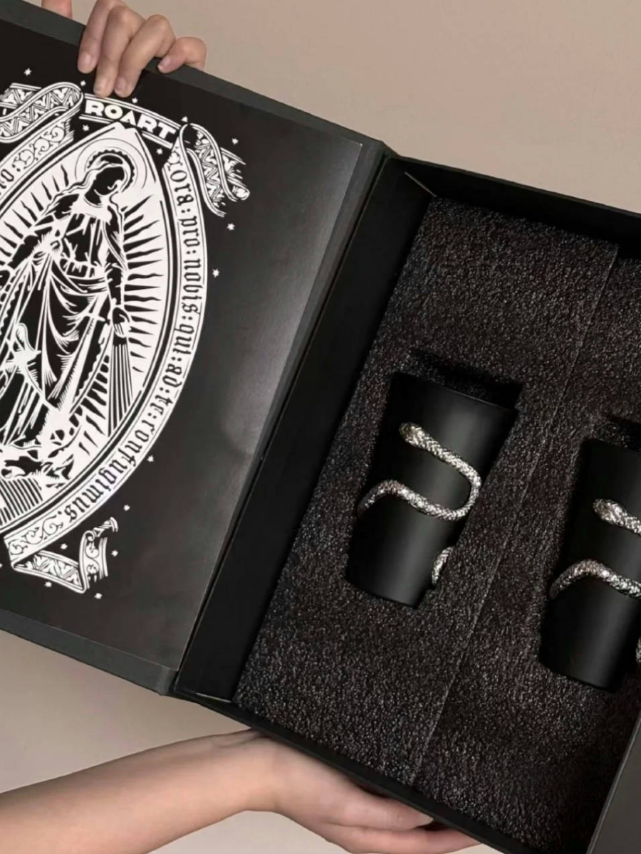 The Whispering Coil Black Glass Cup with Snake Detail– Single or Pair with Gift Box - Chic Chambers
