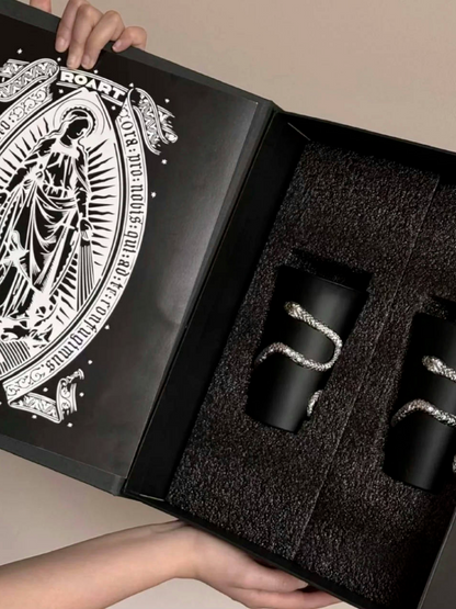 The Whispering Coil Black Glass Cup with Snake Detail– Single or Pair with Gift Box - Chic Chambers