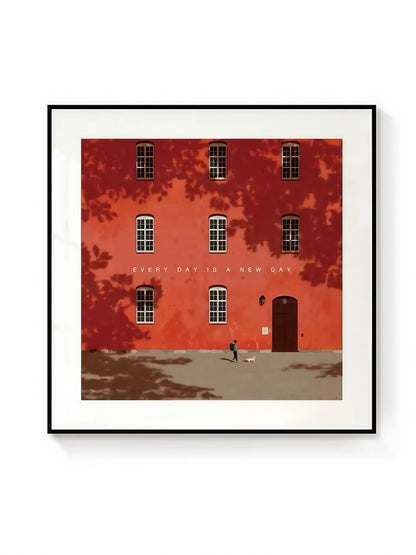 Brick Red Building Canvas Art Print with Black Frame 40*40 CM/50*50 MM - Chic Chambers