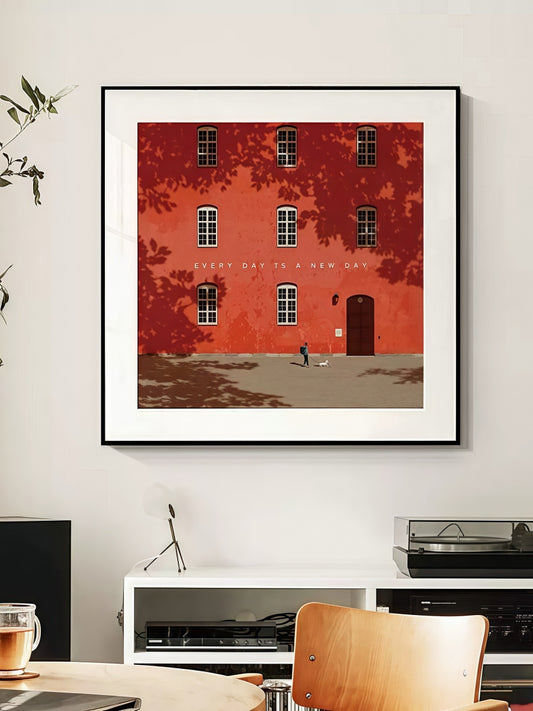 Brick Red Building Canvas Art Print with Black Frame 40*40 CM/50*50 MM - Chic Chambers