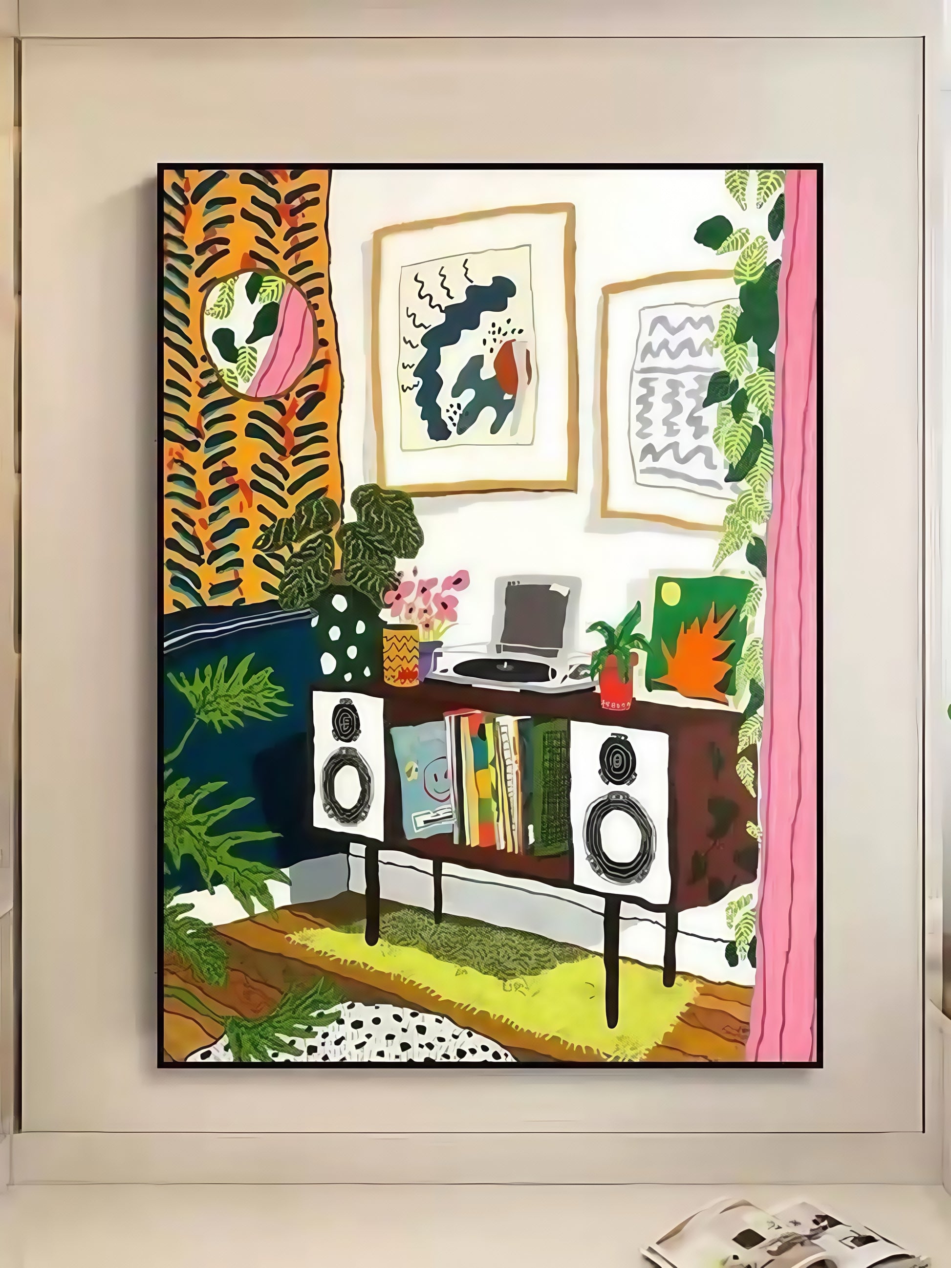 Colorful Bookshelf and Speaker Canvas Art with Black Frame 30*40CM - Chic Chambers
