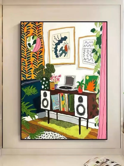 Colorful Bookshelf and Speaker Canvas Art with Black Frame 30*40CM - Chic Chambers