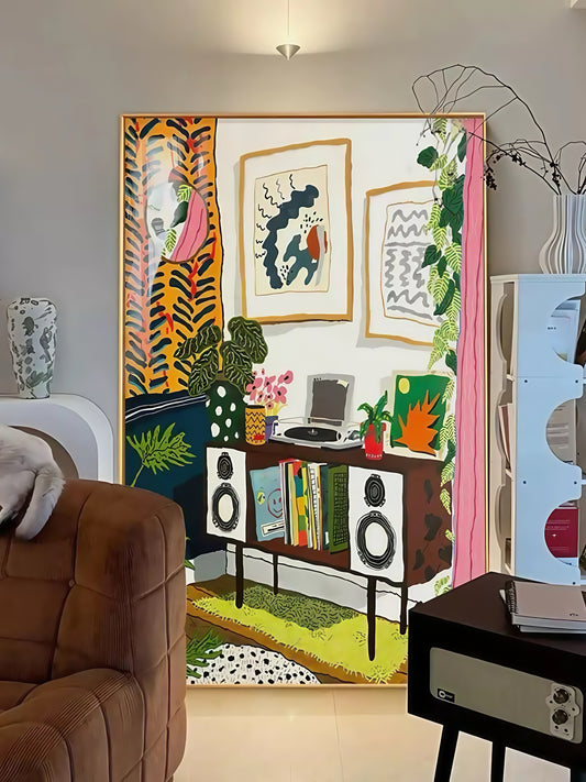 Colorful Bookshelf and Speaker Canvas Art with Black Frame 30*40CM - Chic Chambers