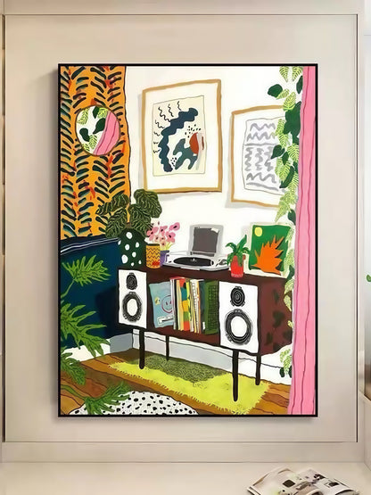 Colorful Bookshelf and Speaker Canvas Art with Black Frame 30*40CM - Chic Chambers