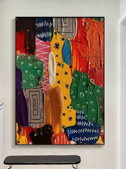 Vivid Abstract Canvas Art with Black Frame Color Patch Expression Painting 30*40 CM - Chic Chambers