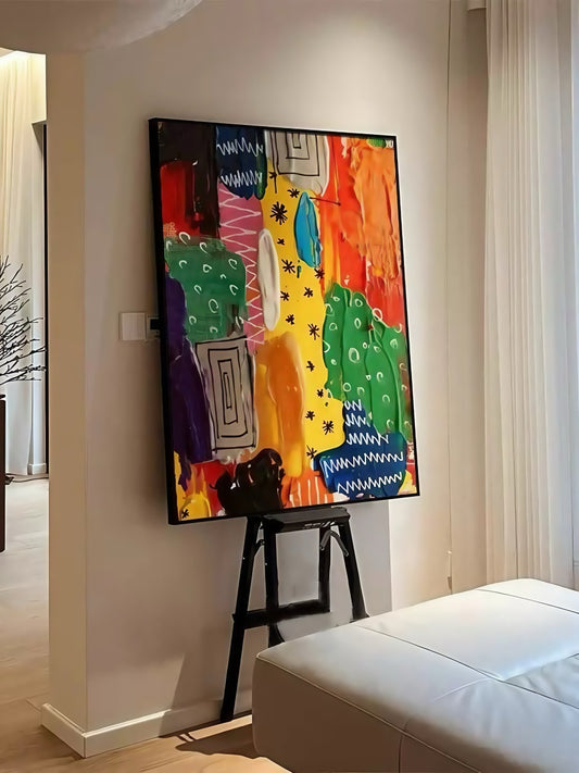 Vivid Abstract Canvas Art with Black Frame Color Patch Expression Painting 30*40 CM - Chic Chambers