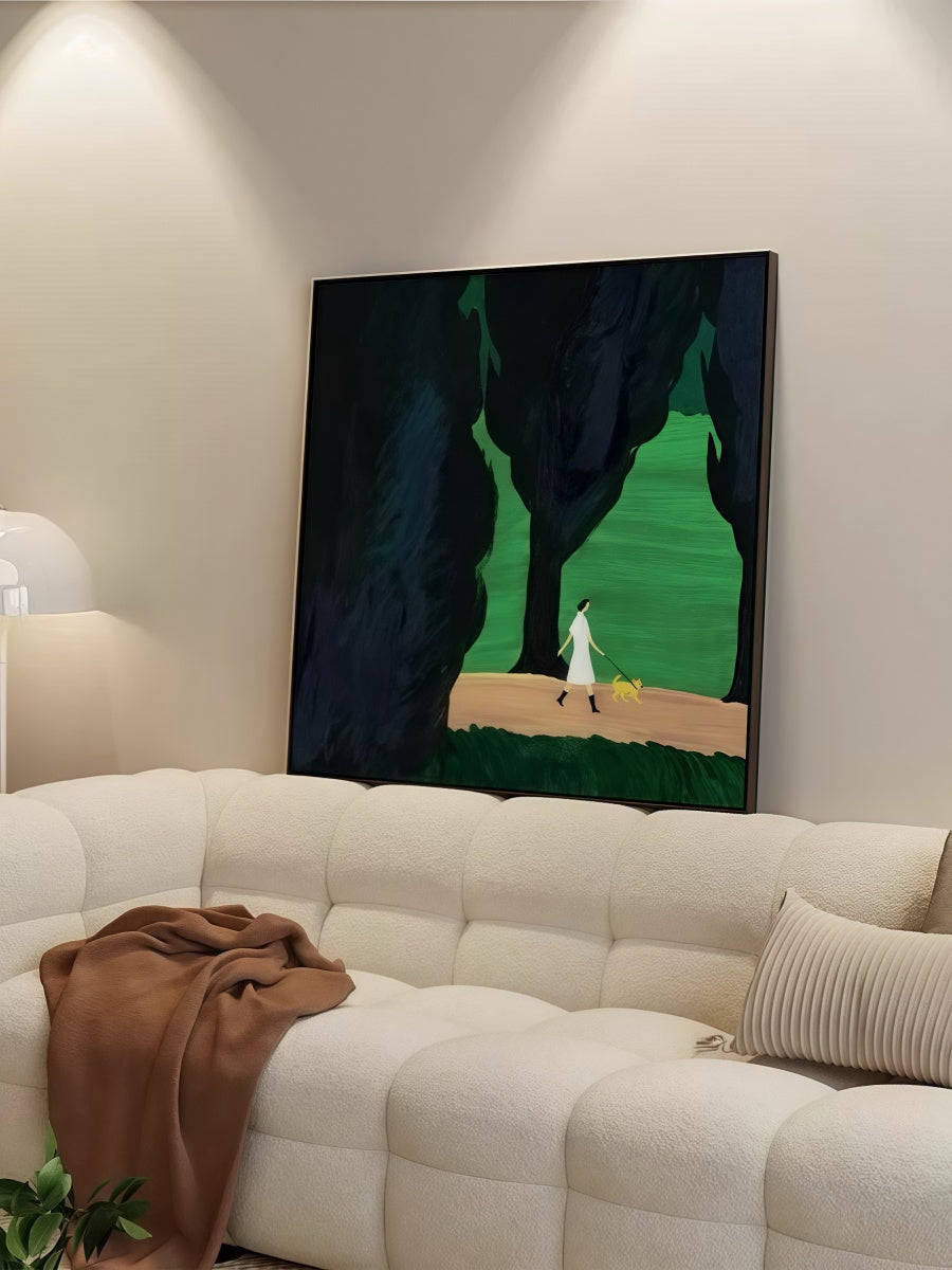 Into the Forest Dog Walking Canvas Art with Black Frame 40*40 CM/50*50 CM - Chic Chambers