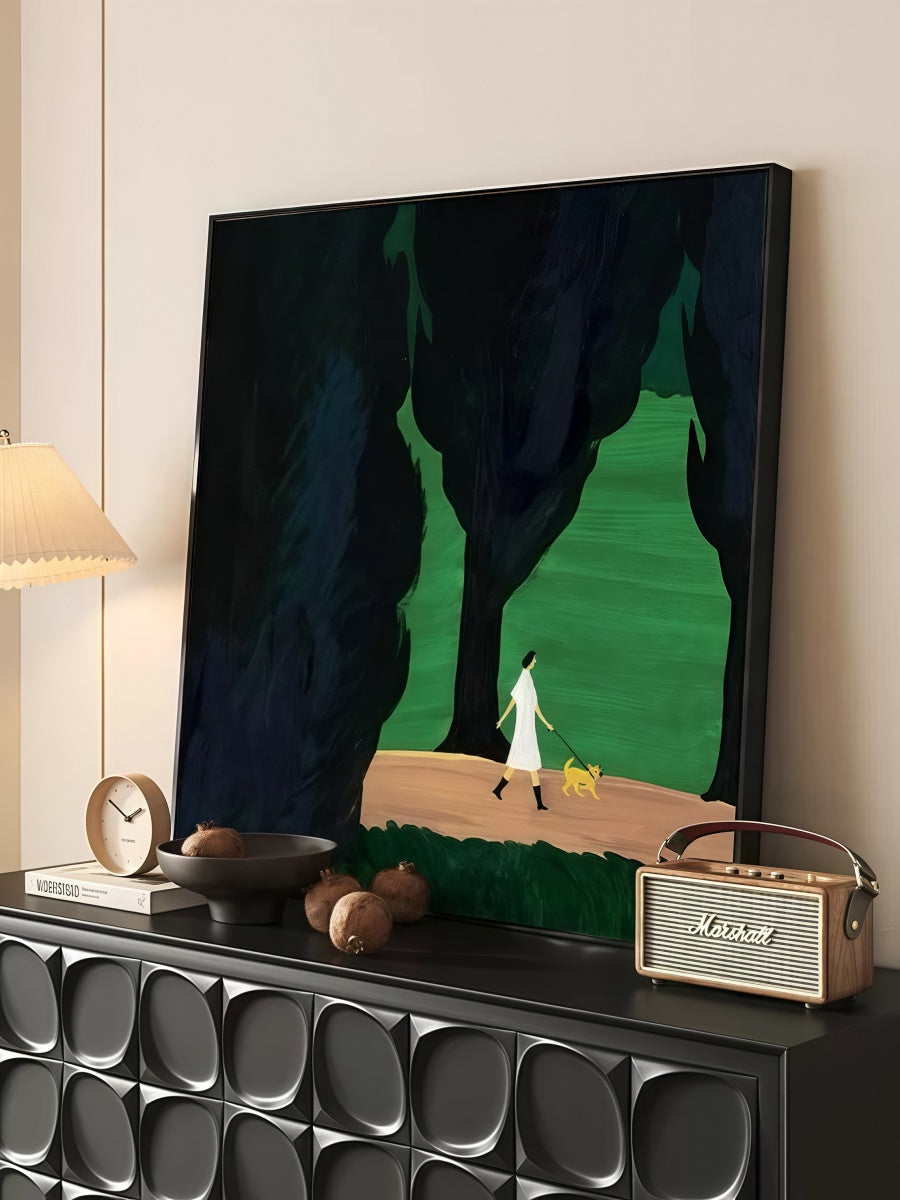 Into the Forest Dog Walking Canvas Art with Black Frame 40*40 CM/50*50 CM - Chic Chambers