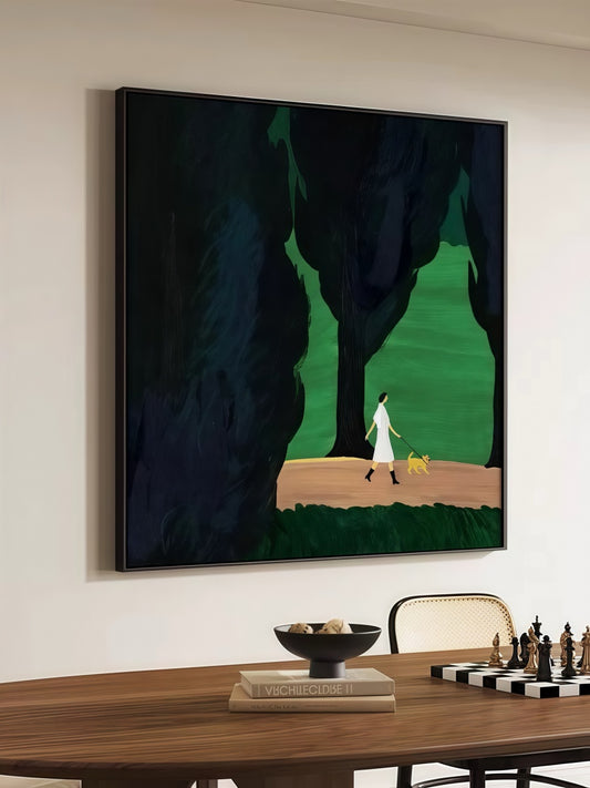 Into the Forest Dog Walking Canvas Art with Black Frame 40*40 CM/50*50 CM - Chic Chambers