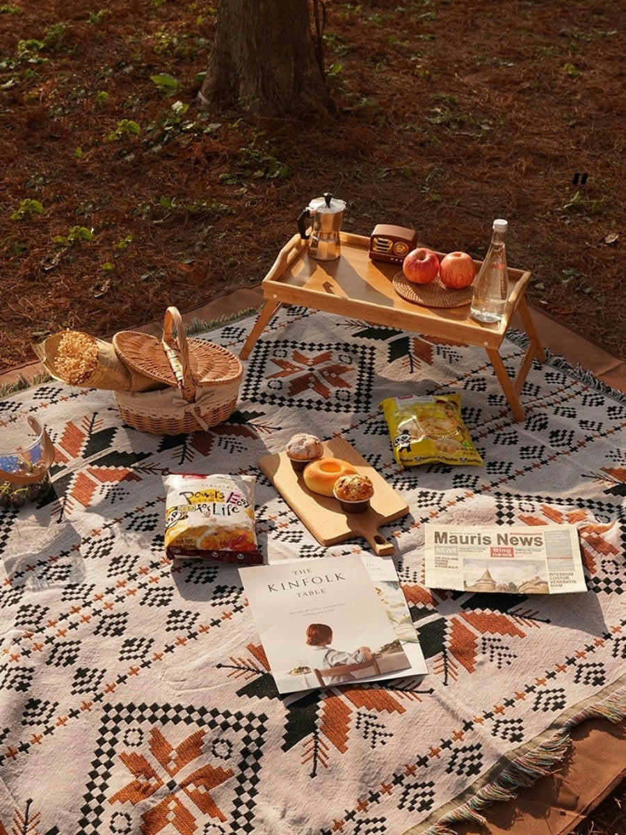 Bohemian Outdoor Picnic and Beach Blanket Thick Woven Portable Throw Easy to Fold and Carry - Chic Chambers