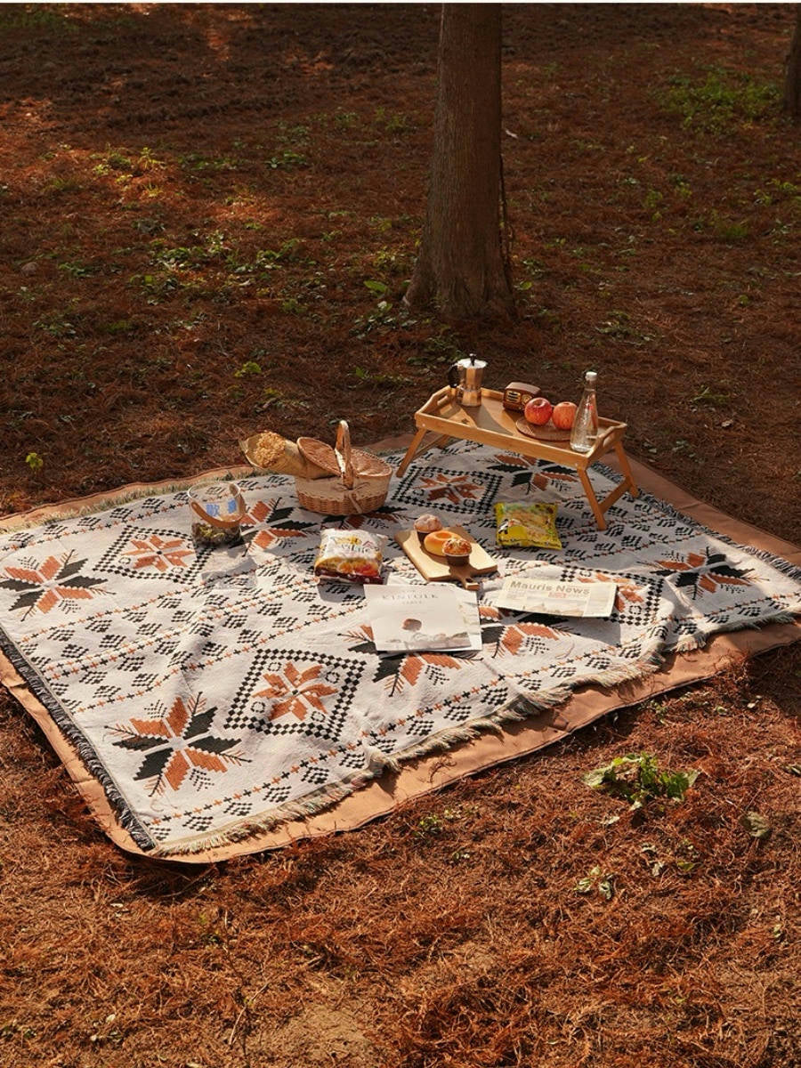 Bohemian Outdoor Picnic and Beach Blanket Thick Woven Portable Throw Easy to Fold and Carry - Chic Chambers