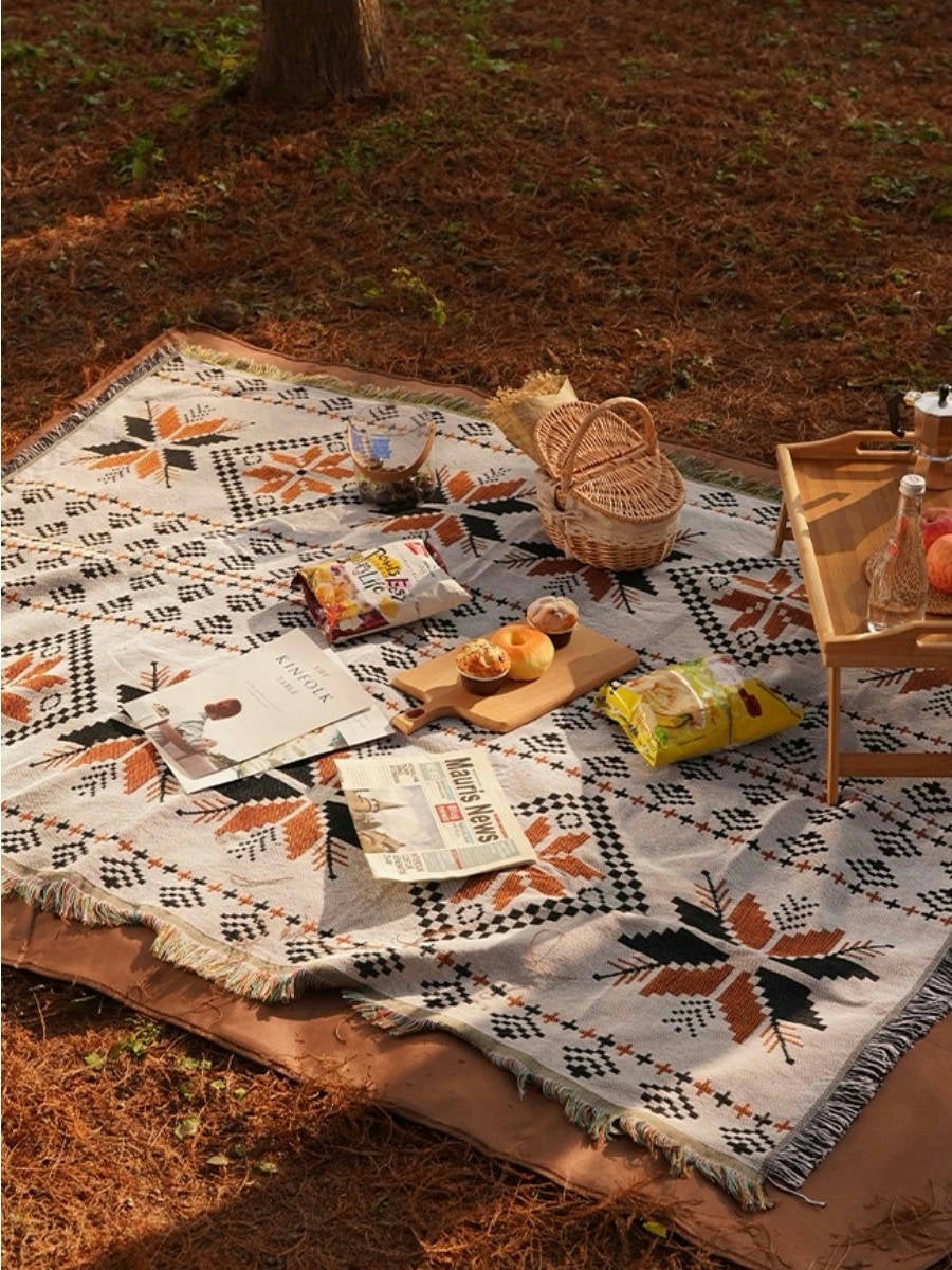 Bohemian Outdoor Picnic and Beach Blanket Thick Woven Portable Throw Easy to Fold and Carry - Chic Chambers