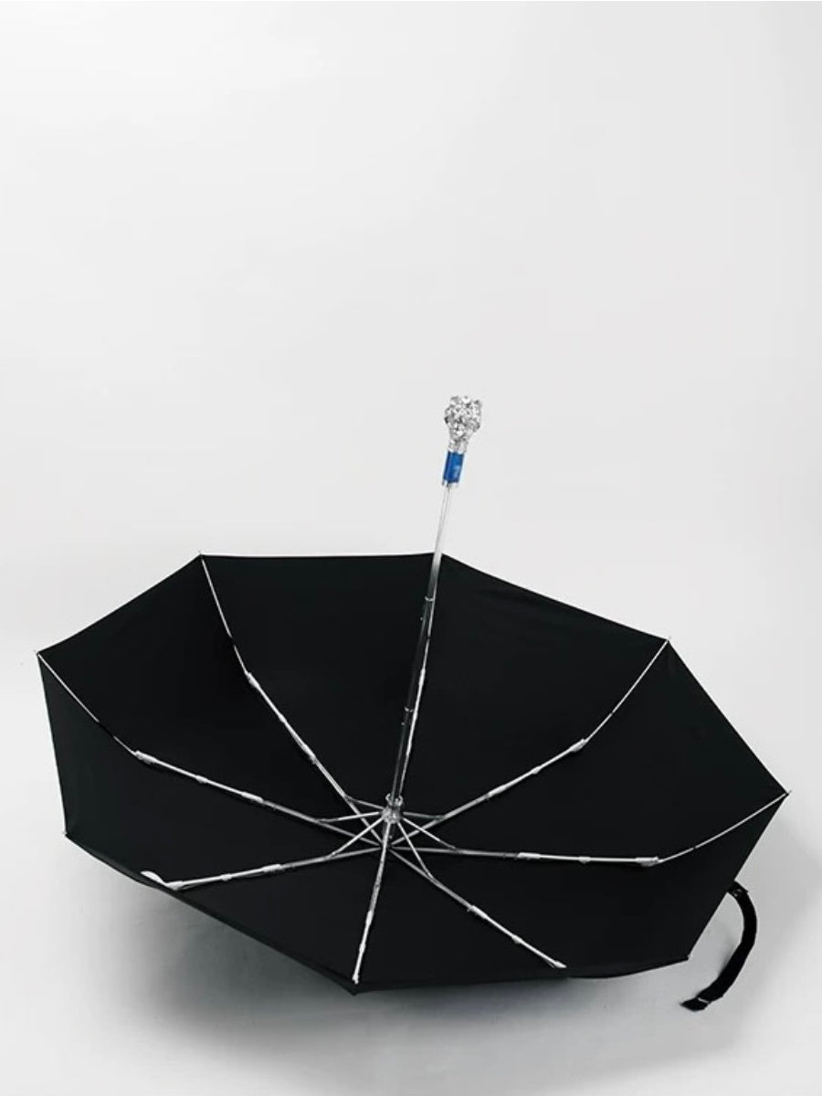 Silver Lion Head Folding Umbrella with Zinc Alloy Handle - Chic Chambers