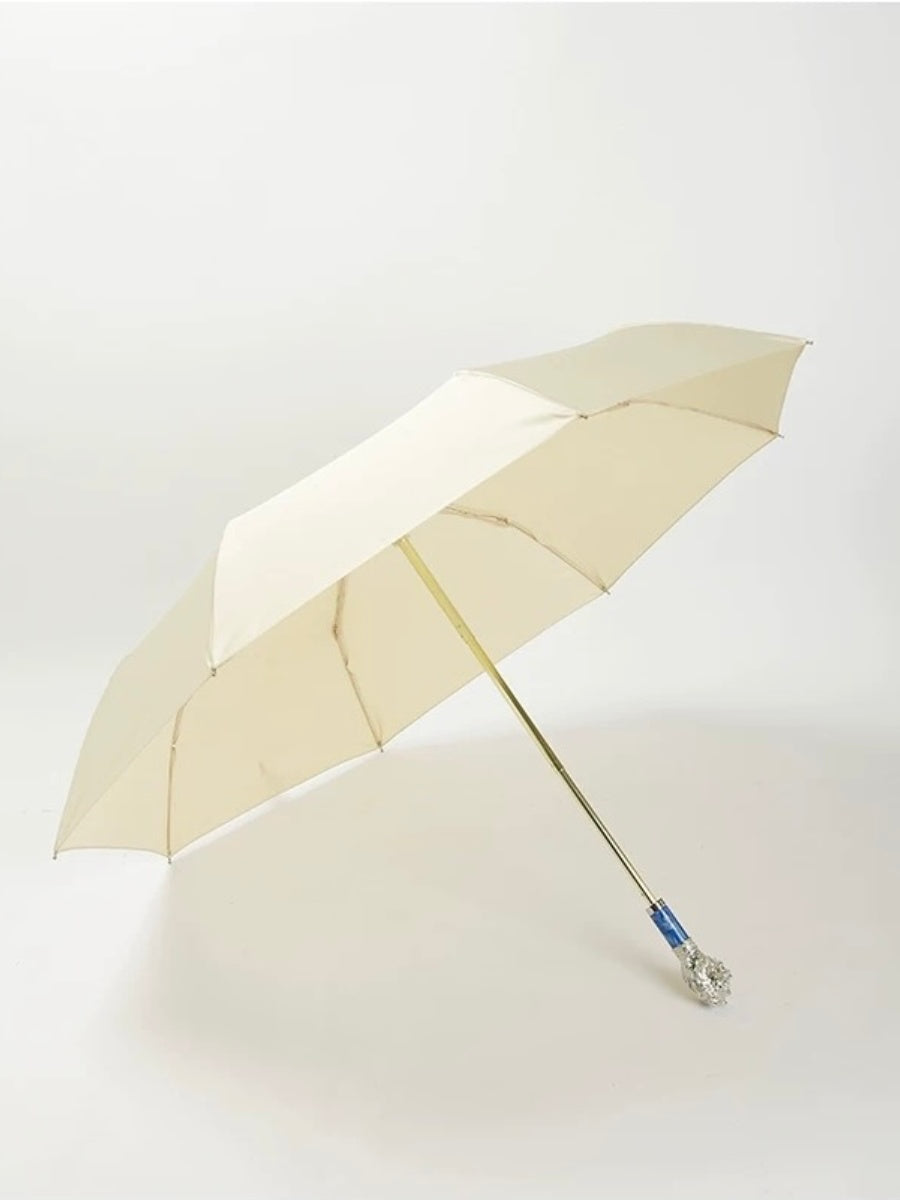 Silver Lion Head Folding Umbrella with Zinc Alloy Handle - Chic Chambers