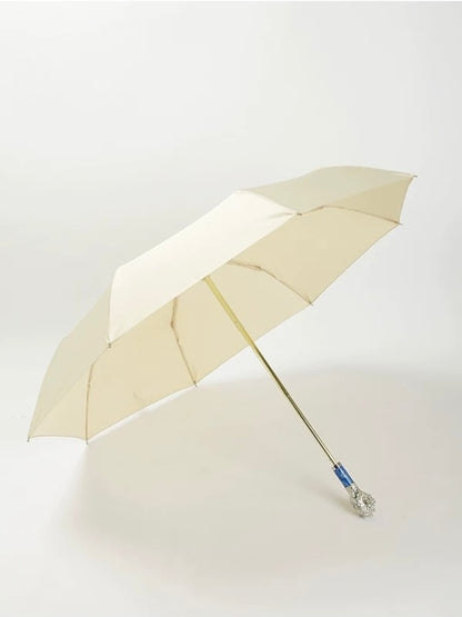 Silver Lion Head Folding Umbrella with Zinc Alloy Handle - Chic Chambers