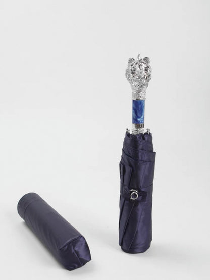 Silver Lion Head Folding Umbrella with Zinc Alloy Handle - Chic Chambers