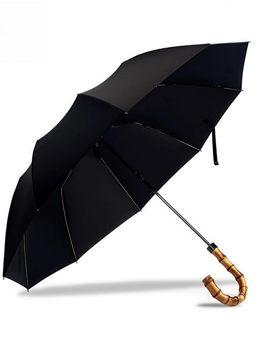 Handcrafted Umbrella with Burnt Bamboo Handle in Classic Black Elegance - Chic Chambers