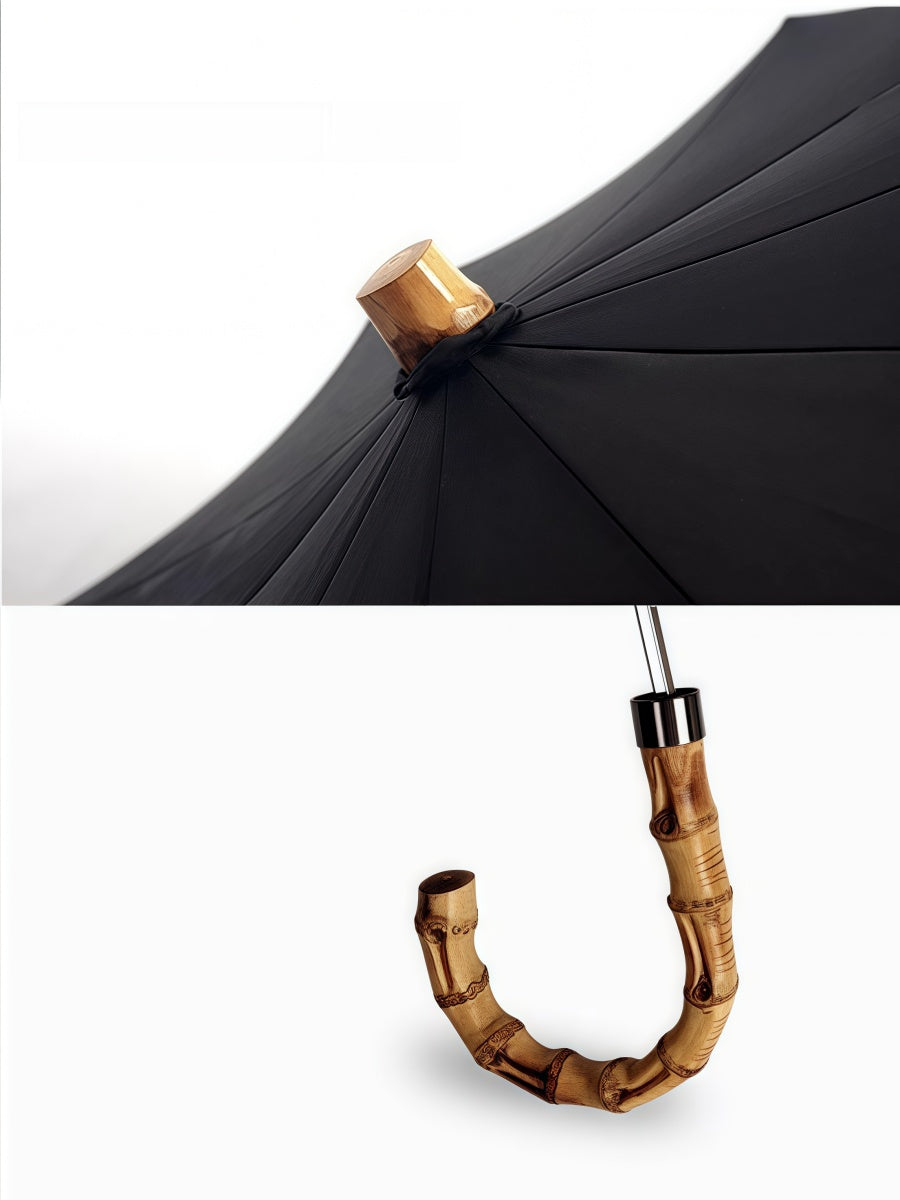 Handcrafted Umbrella with Burnt Bamboo Handle in Classic Black Elegance - Chic Chambers