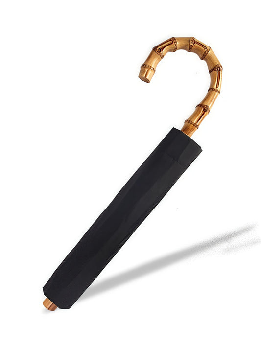 Handcrafted Umbrella with Burnt Bamboo Handle in Classic Black Elegance - Chic Chambers
