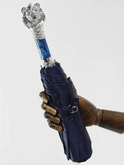 Silver Lion Head Folding Umbrella with Zinc Alloy Handle - Chic Chambers
