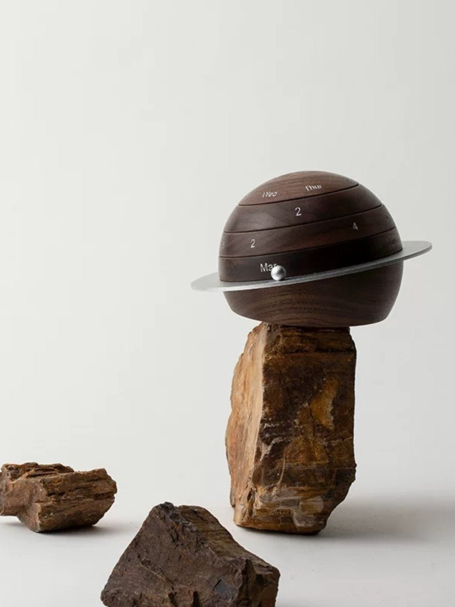 Walnut Planet Desktop Calendar – A Sculptural Planet That Tells Time for Your Desk and Mind - Chic Chambers