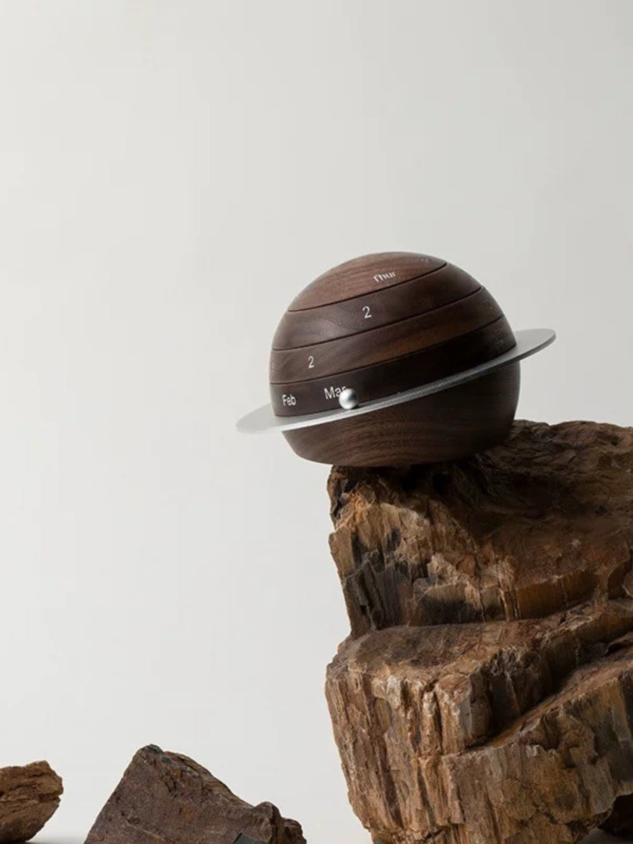 Walnut Planet Desktop Calendar – A Sculptural Planet That Tells Time for Your Desk and Mind - Chic Chambers