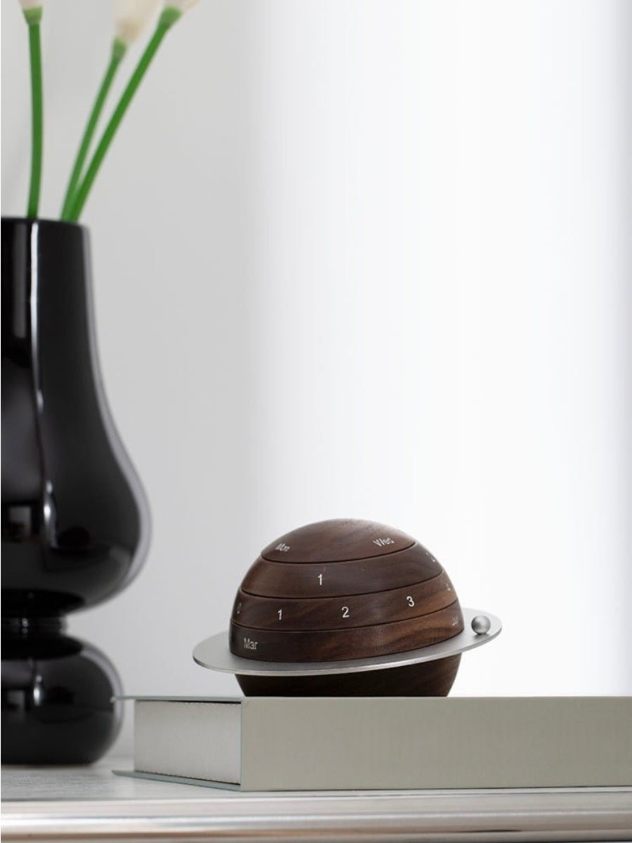 Walnut Planet Desktop Calendar – A Sculptural Planet That Tells Time for Your Desk and Mind - Chic Chambers