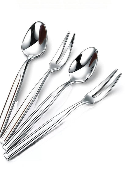 Egg-Shaped Luxury Dessert Fork and Spoon Set with Walnut Wood Base - Chic Chambers